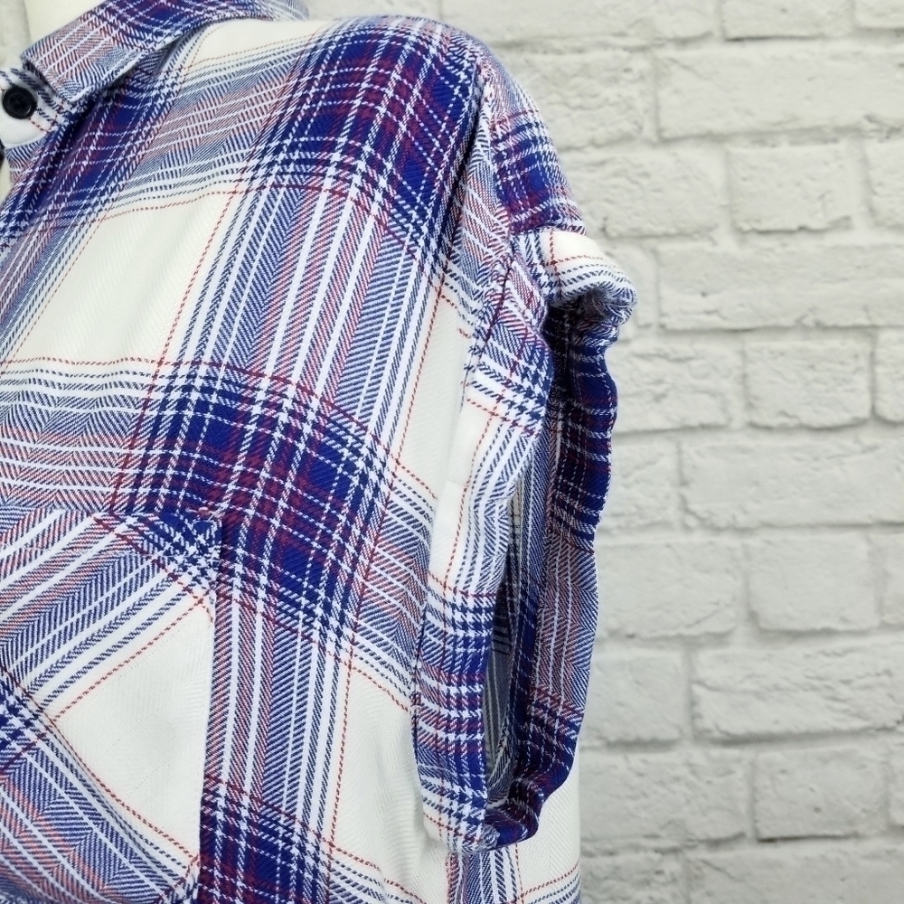 Rails Britt white blue red plaid short sleeve button front top women's size XS - Picture 6 of 9